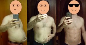 Resultados ayuno intermitente y ejercicio, fotos de antes y después.